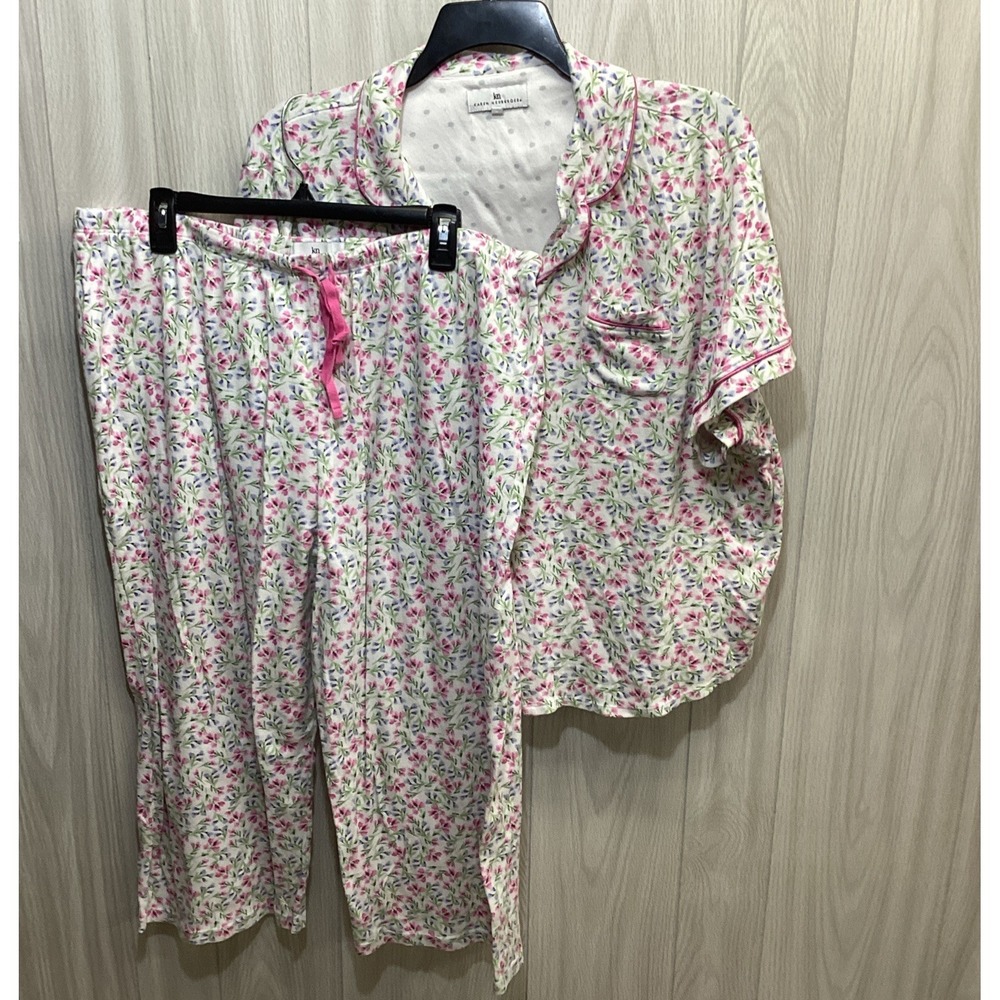 KAREN NEUBURG Women's (Size 3X) Button Down & Capri Floral Pajama Set (B6L)